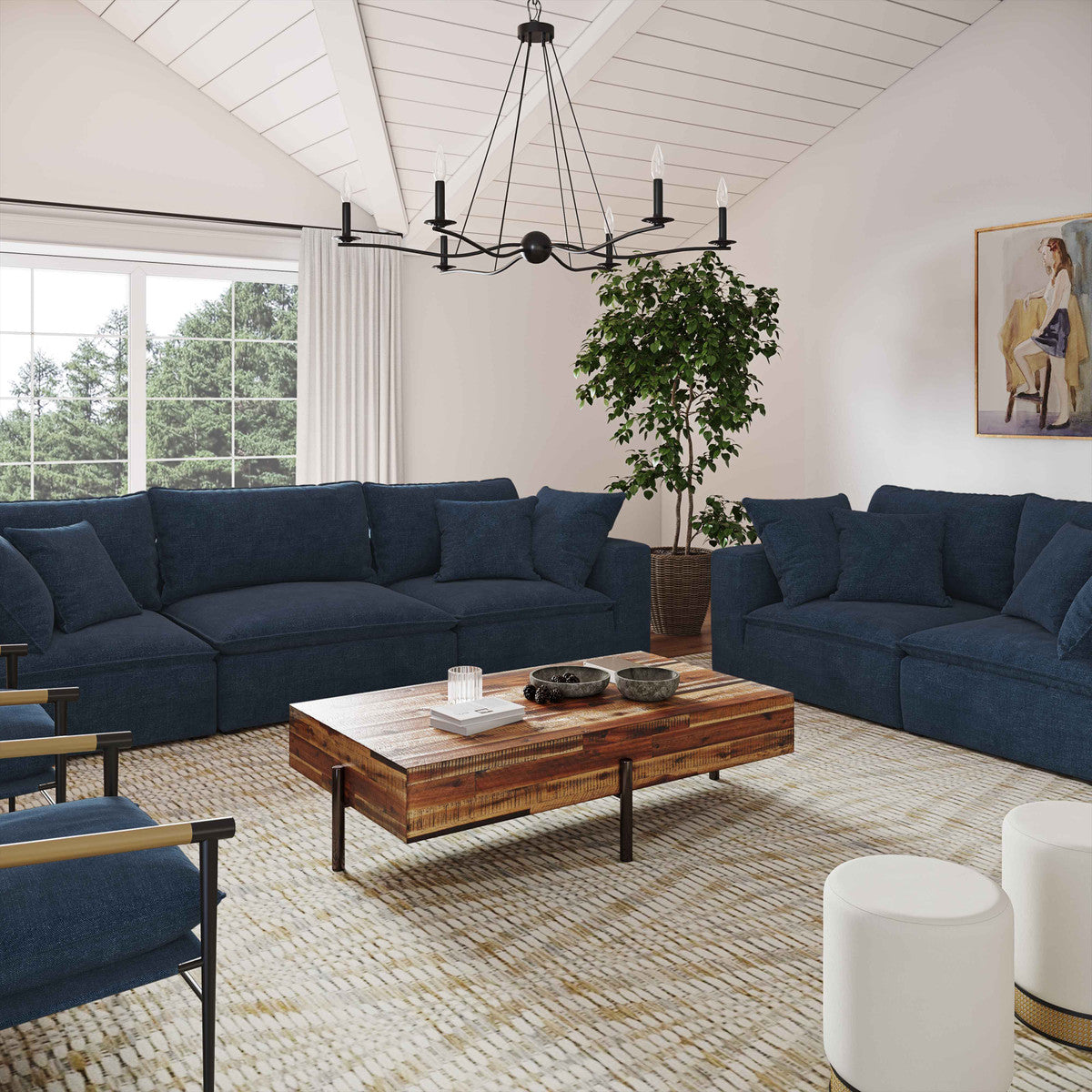 Cali Navy Performance Fabric Modular Loveseat | BeBoldFurniture