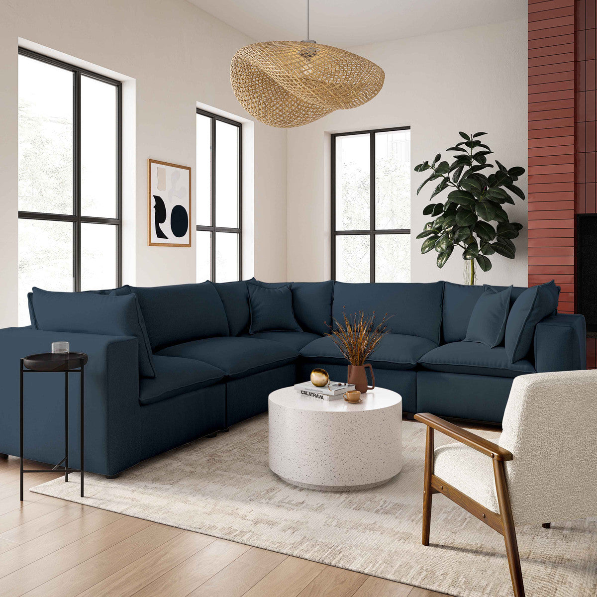 Cali Navy Performance Fabric Modular L-Sectional | BeBoldFurniture