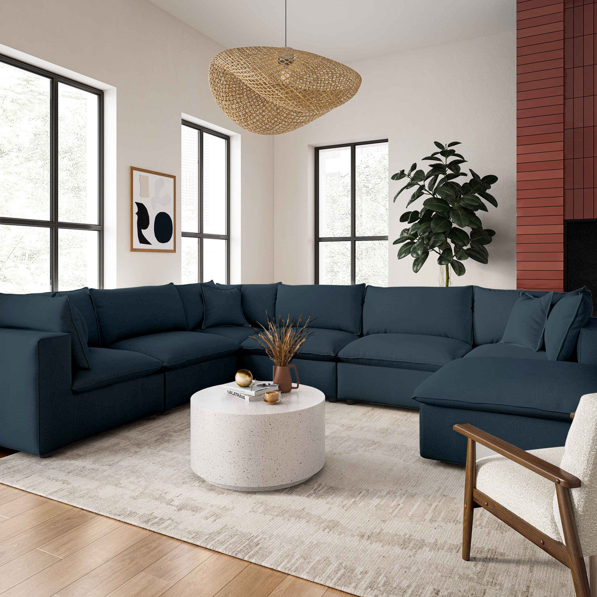 Cali Navy Performance Fabric Modular Large Chaise Sectional | BeBoldFurniture