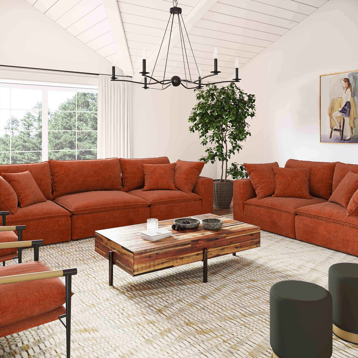 Cali Rust Performance Fabric Modular Loveseat | BeBoldFurniture