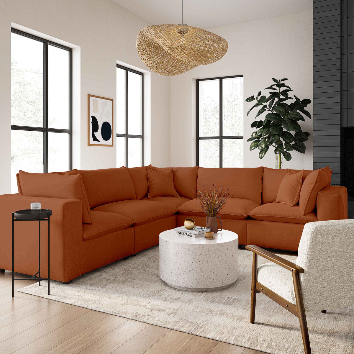 Cali Rust Performance Fabric Modular L-Sectional | BeBoldFurniture