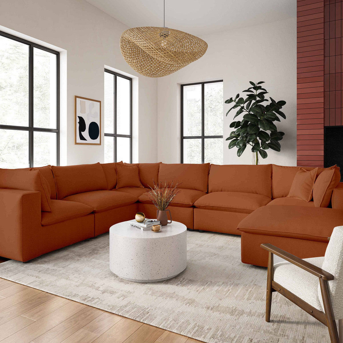 Cali Rust Performance Fabric Modular Large Chaise Sectional | BeBoldFurniture