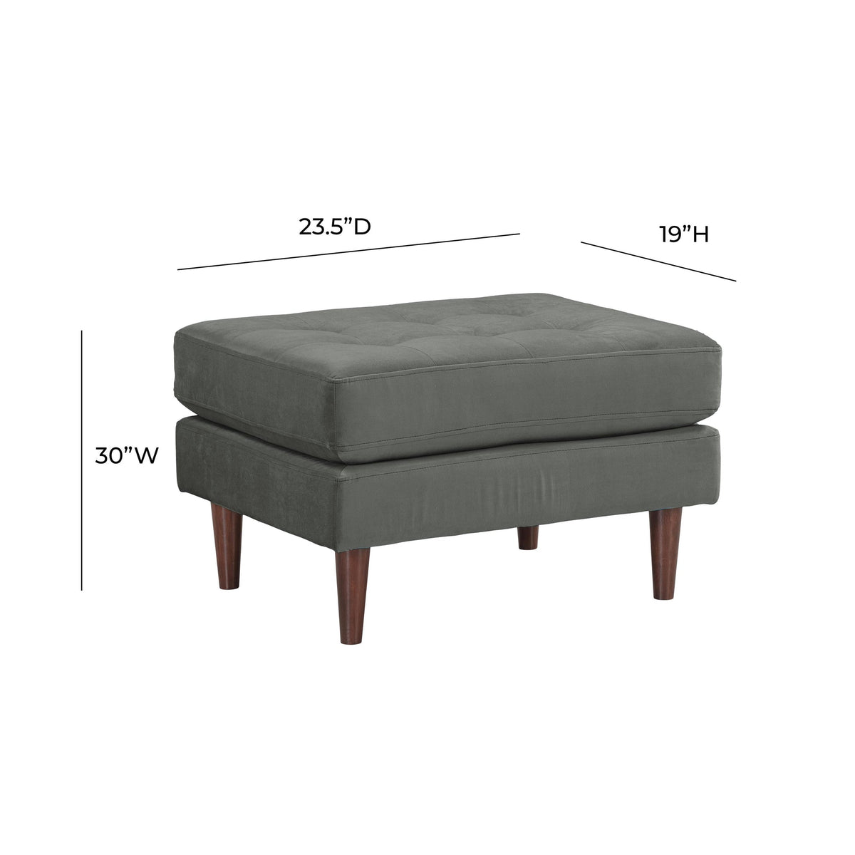 Cave Ash Gray Velvet Ottoman | BeBoldFurniture