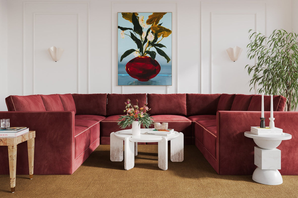 Willow Berry Red Velvet Modular Large U Sectional | BeBoldFurniture