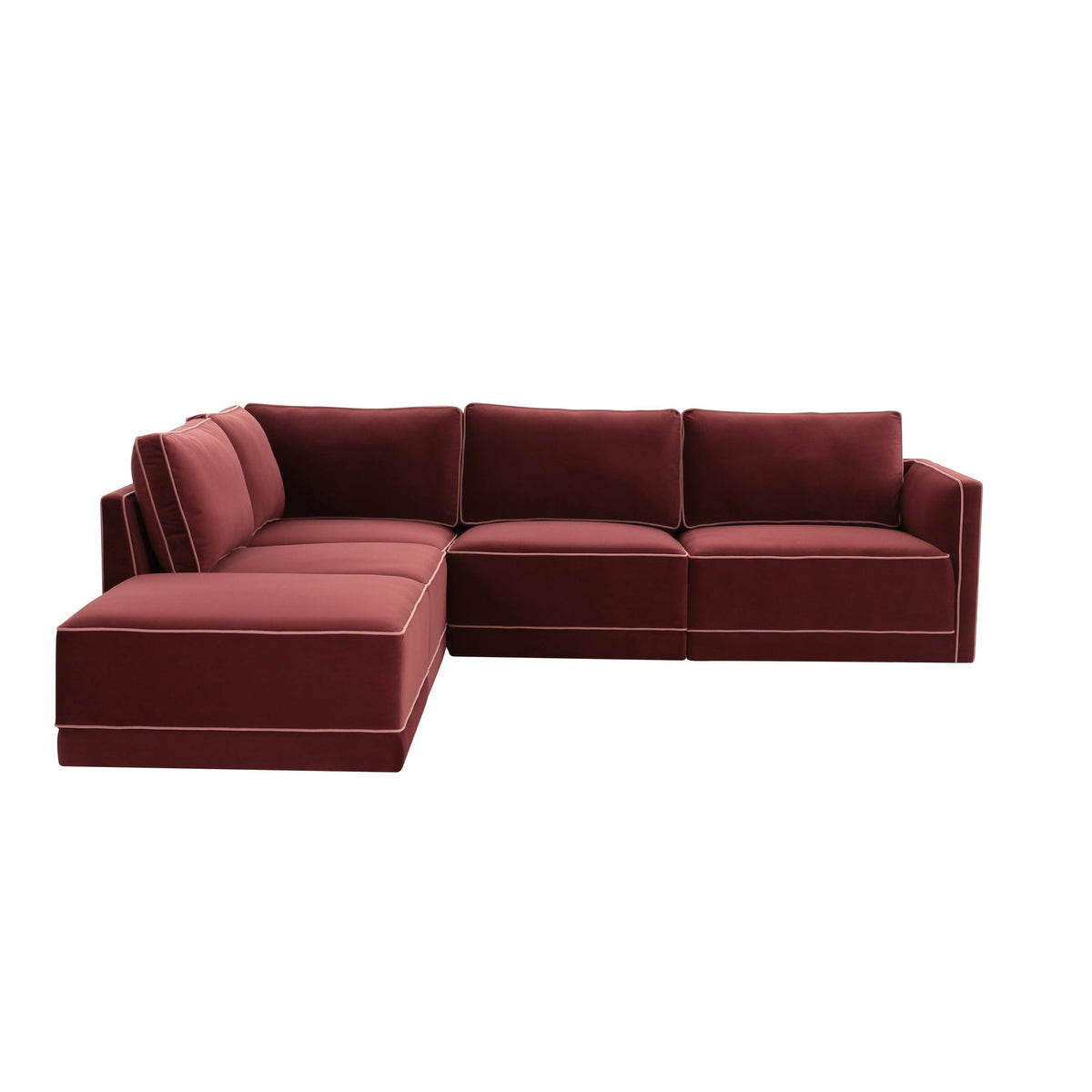 Willow Berry Red Velvet Modular LAF Sectional | BeBoldFurniture