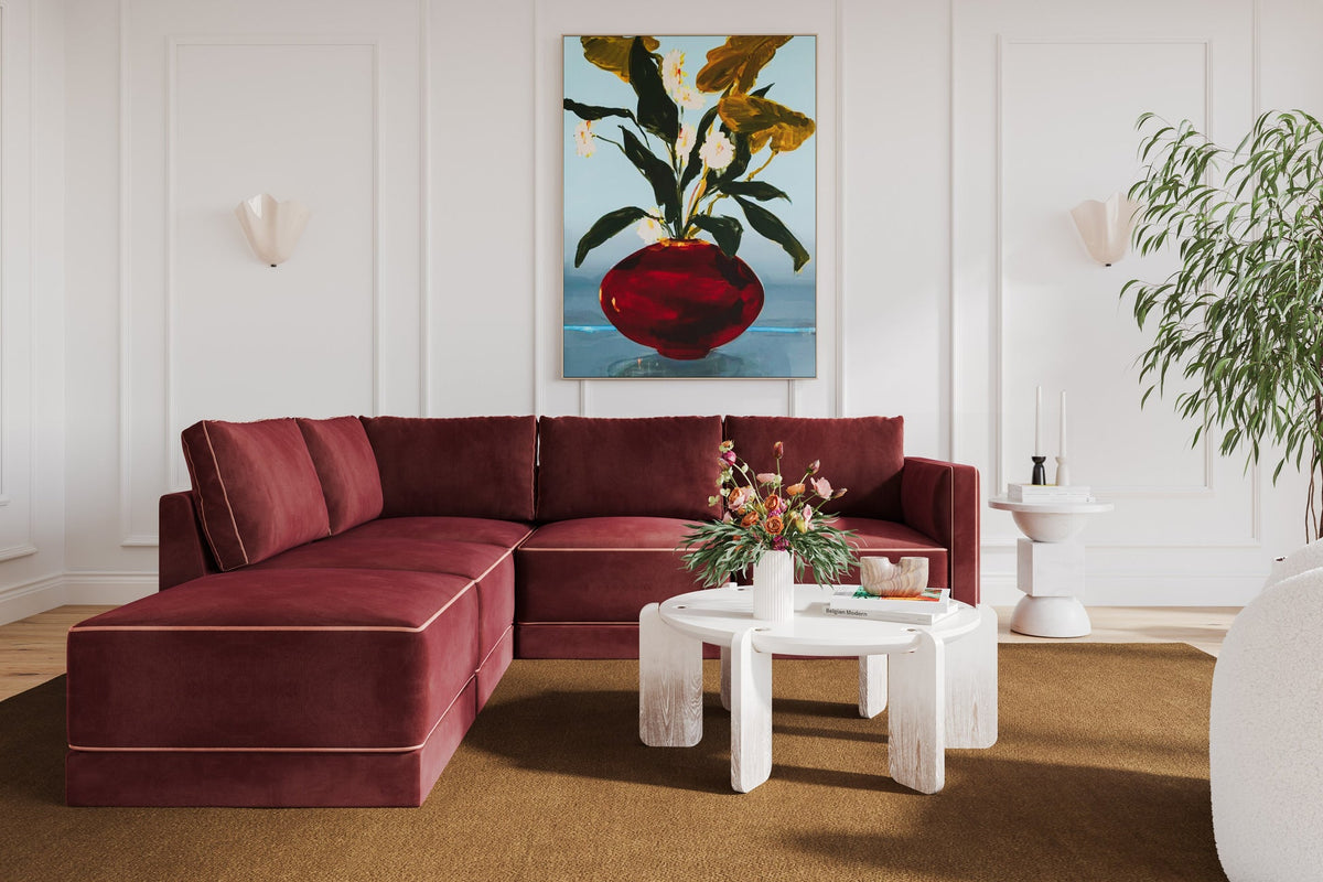 Willow Berry Red Velvet Modular LAF Sectional | BeBoldFurniture