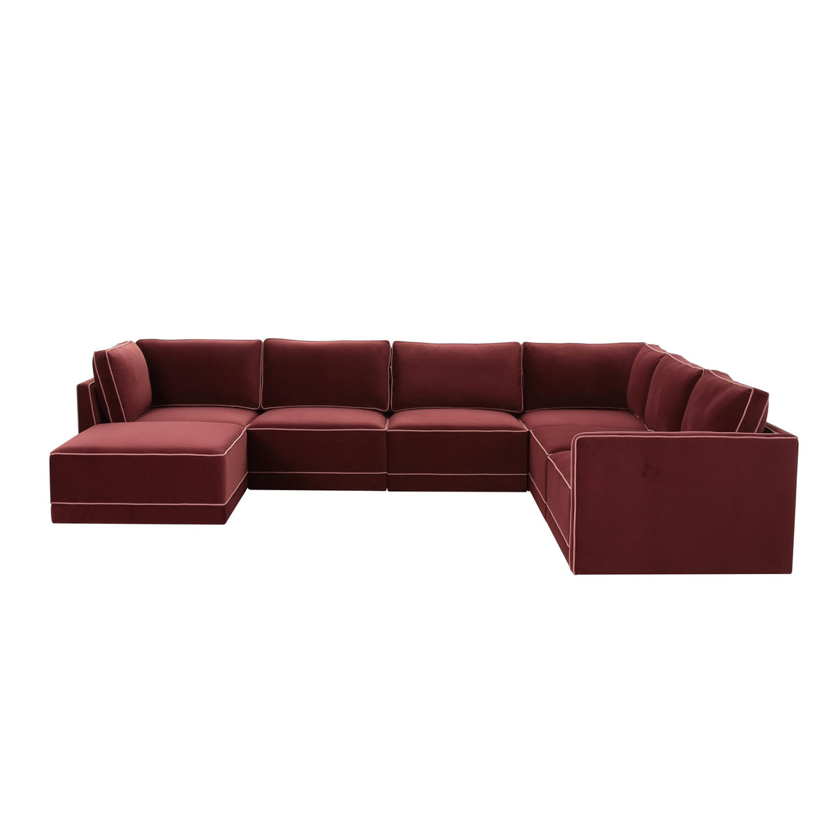 Willow Berry Red Velvet Modular Large Chaise Sectional | BeBoldFurniture