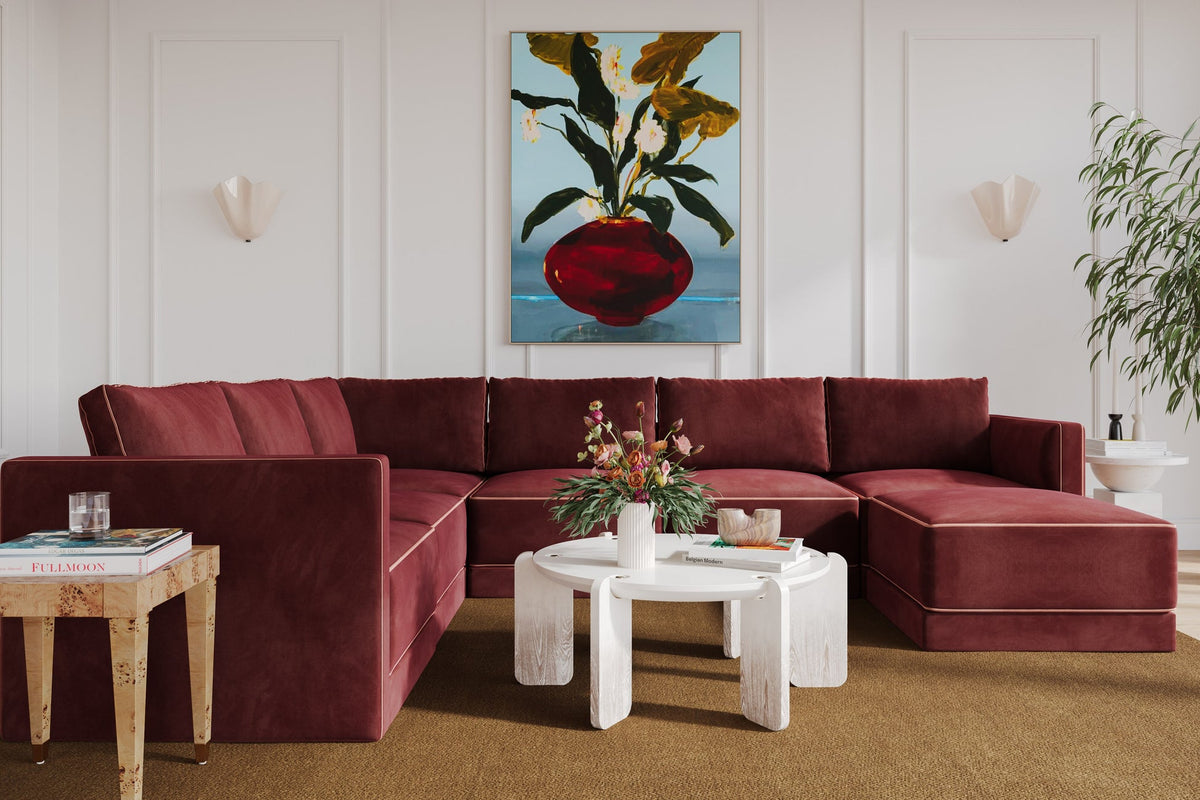 Willow Berry Red Velvet Modular Large Chaise Sectional | BeBoldFurniture