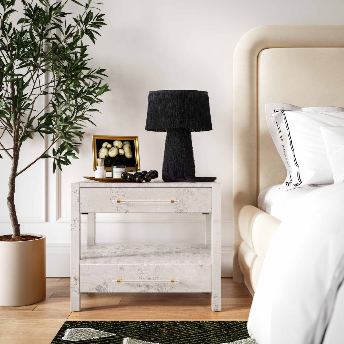 Brandyss White Burl Nightstand | BeBoldFurniture