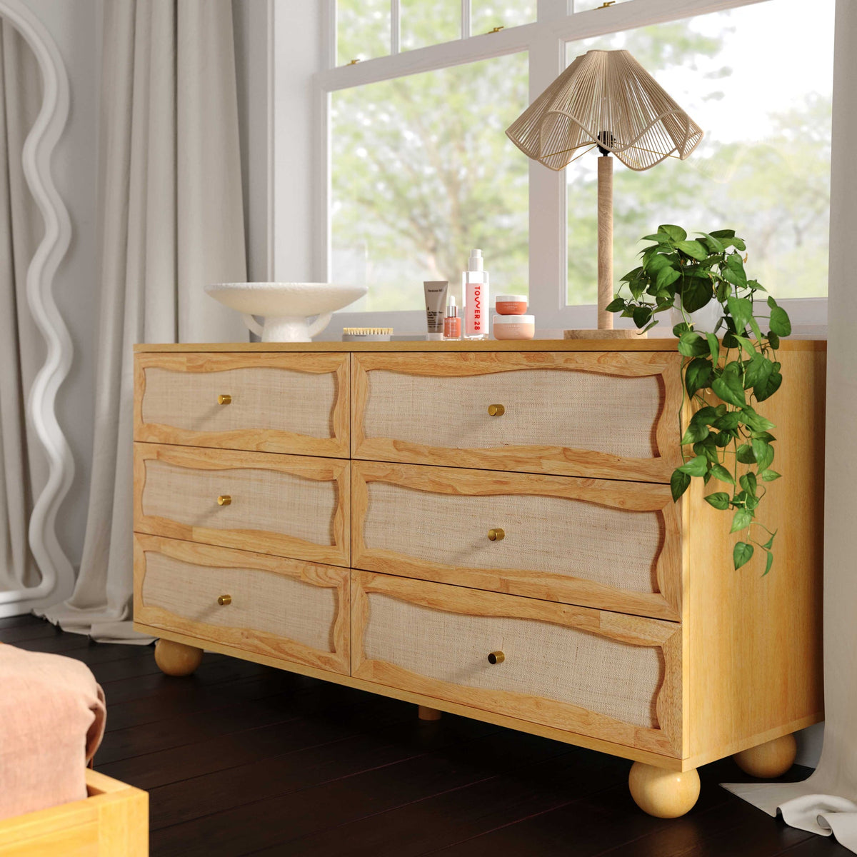 Grappa Natural Wood & Rattan Wavy Dresser | BeBoldFurniture