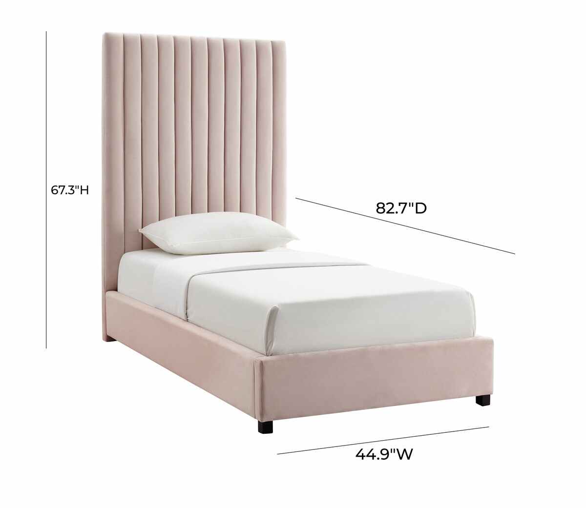 Arabelle Blush Velvet Bed Twin Size In Houston | BeBoldFurniture 