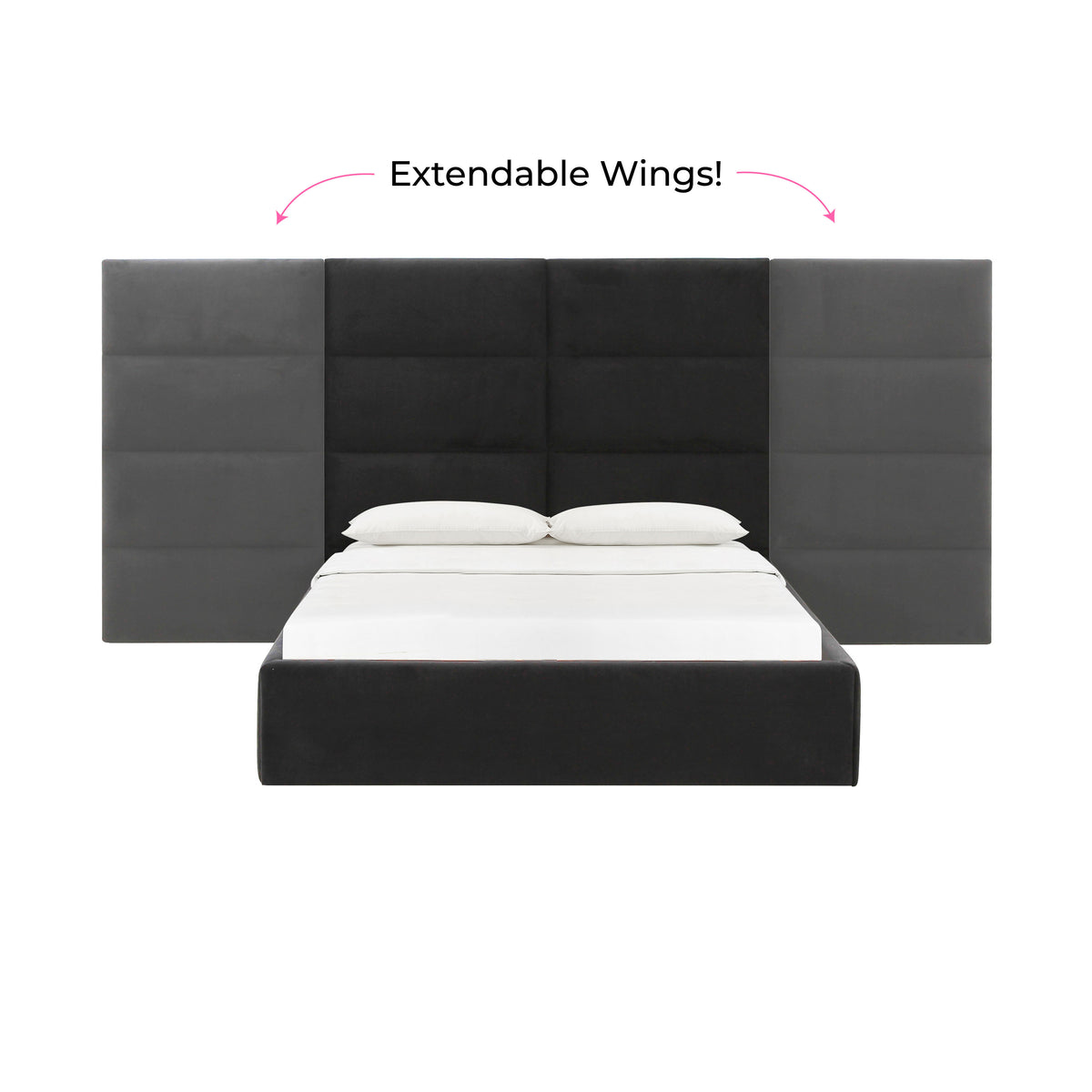 Eliana Black Velvet King Bed With Wings | BeBoldFurniture