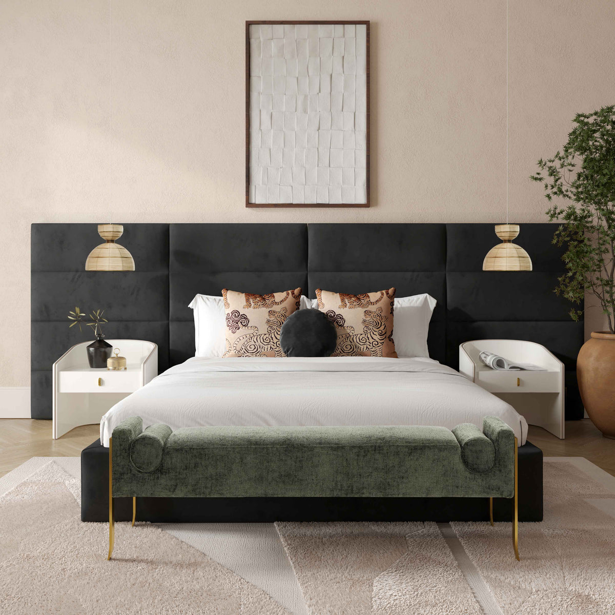 Eliana Black Velvet King Bed With Wings | BeBoldFurniture