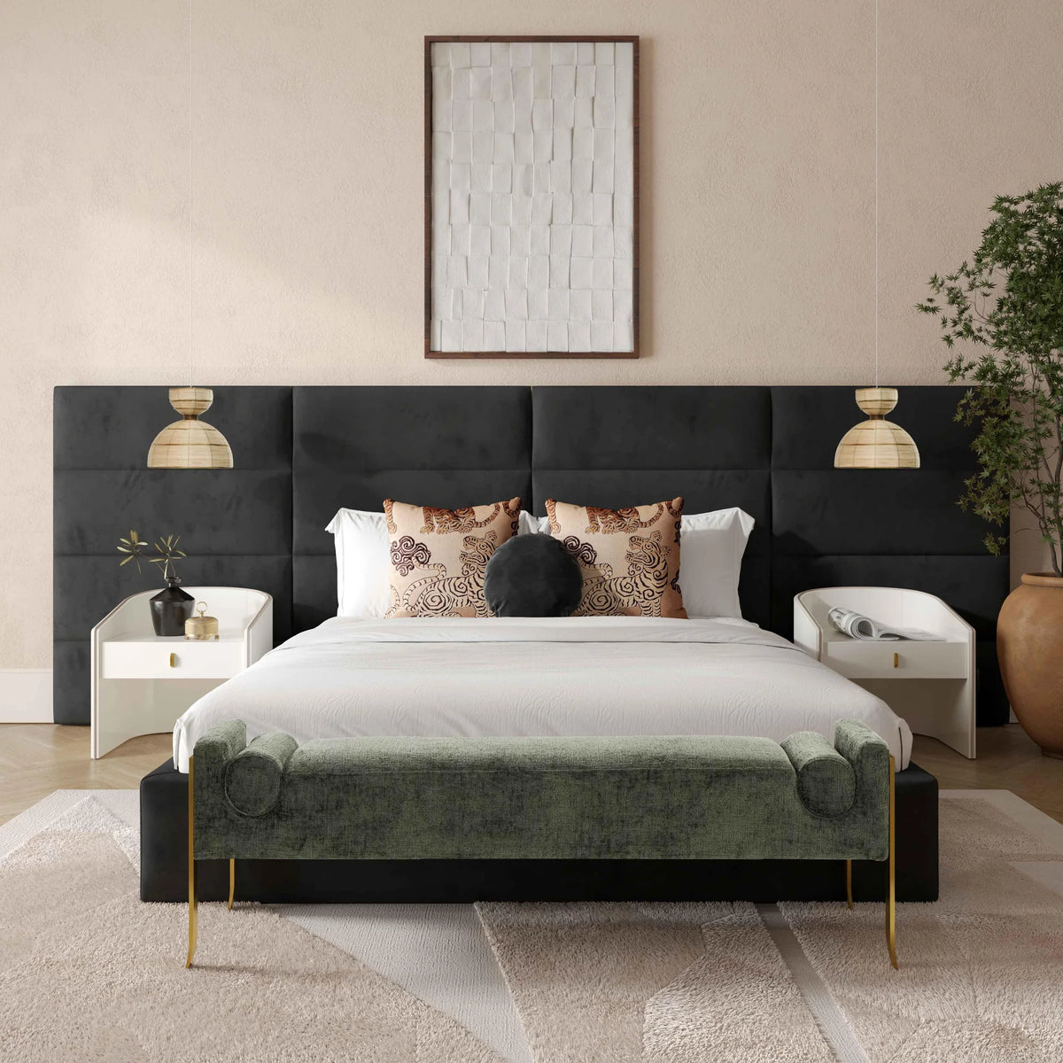 Eliana Black Velvet Queen Bed With Wings | BeBoldFurniture