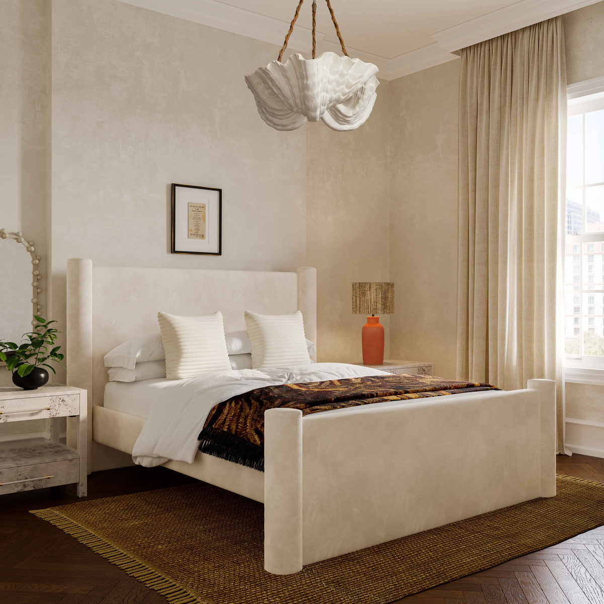 Athara Cream Velvet Queen Bed In Houston | BeBoldFurniture 