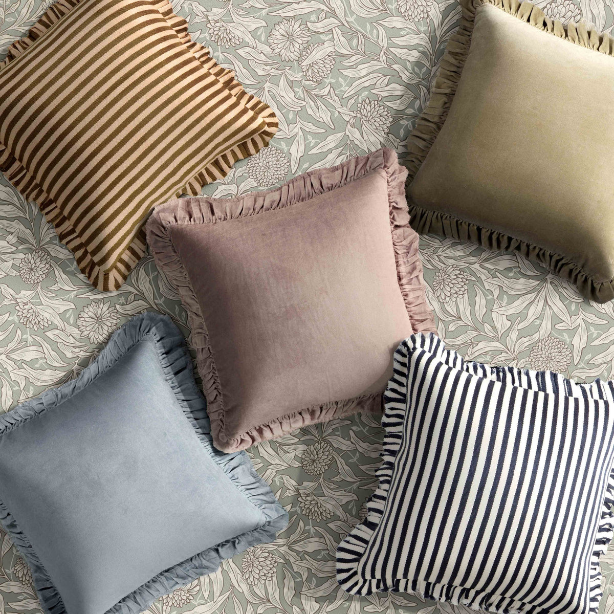 Alessia Taupe Striped Ruffle 20" Square Accent Pillow | BeBoldFurniture