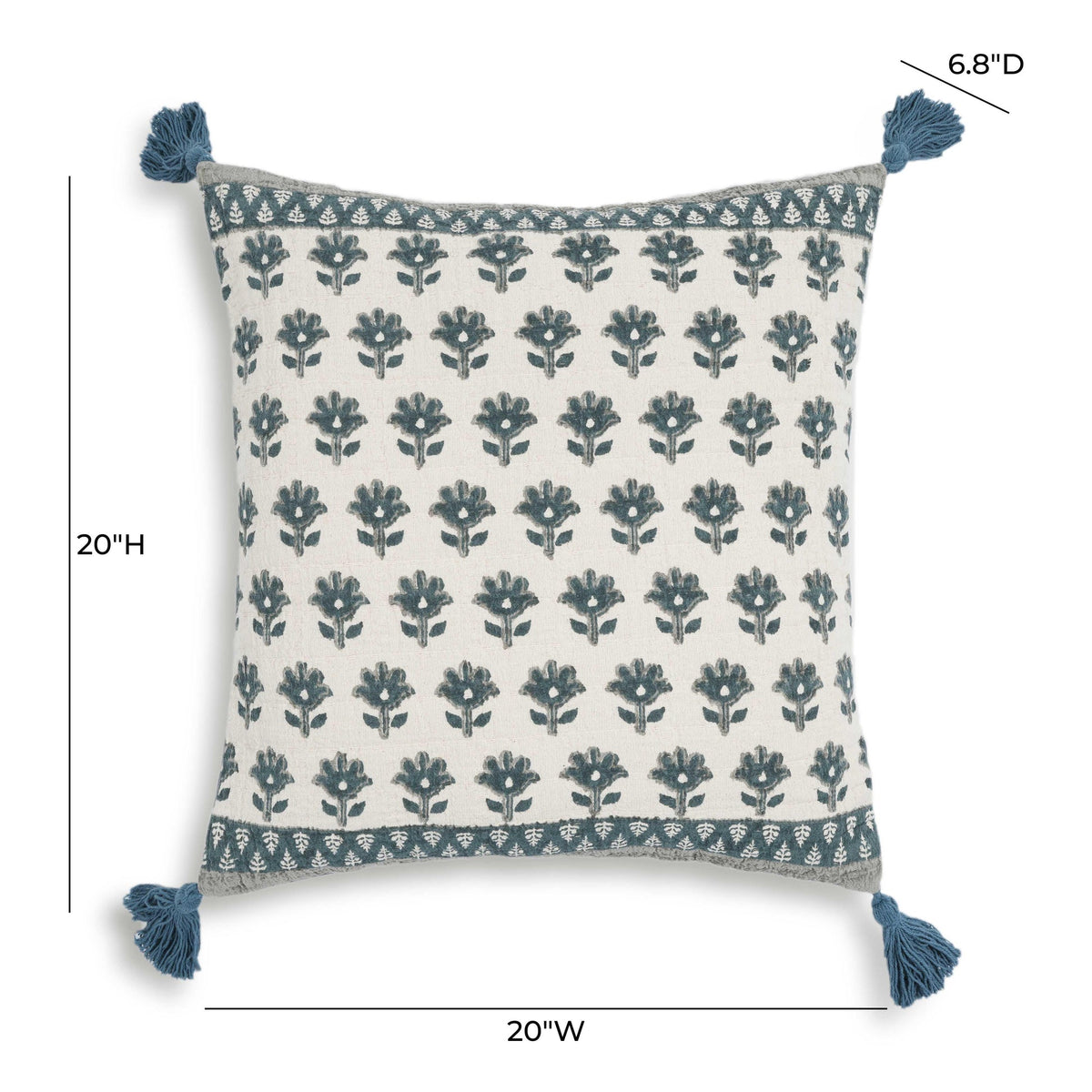 Blossom Printed Cotton Tassel 20 Inch Accent Cushion | BeBoldFurniture