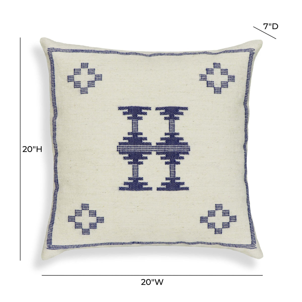 Aztec Cream & Indigo Wool 20" Square Accent Cushion | BeBoldFurniture