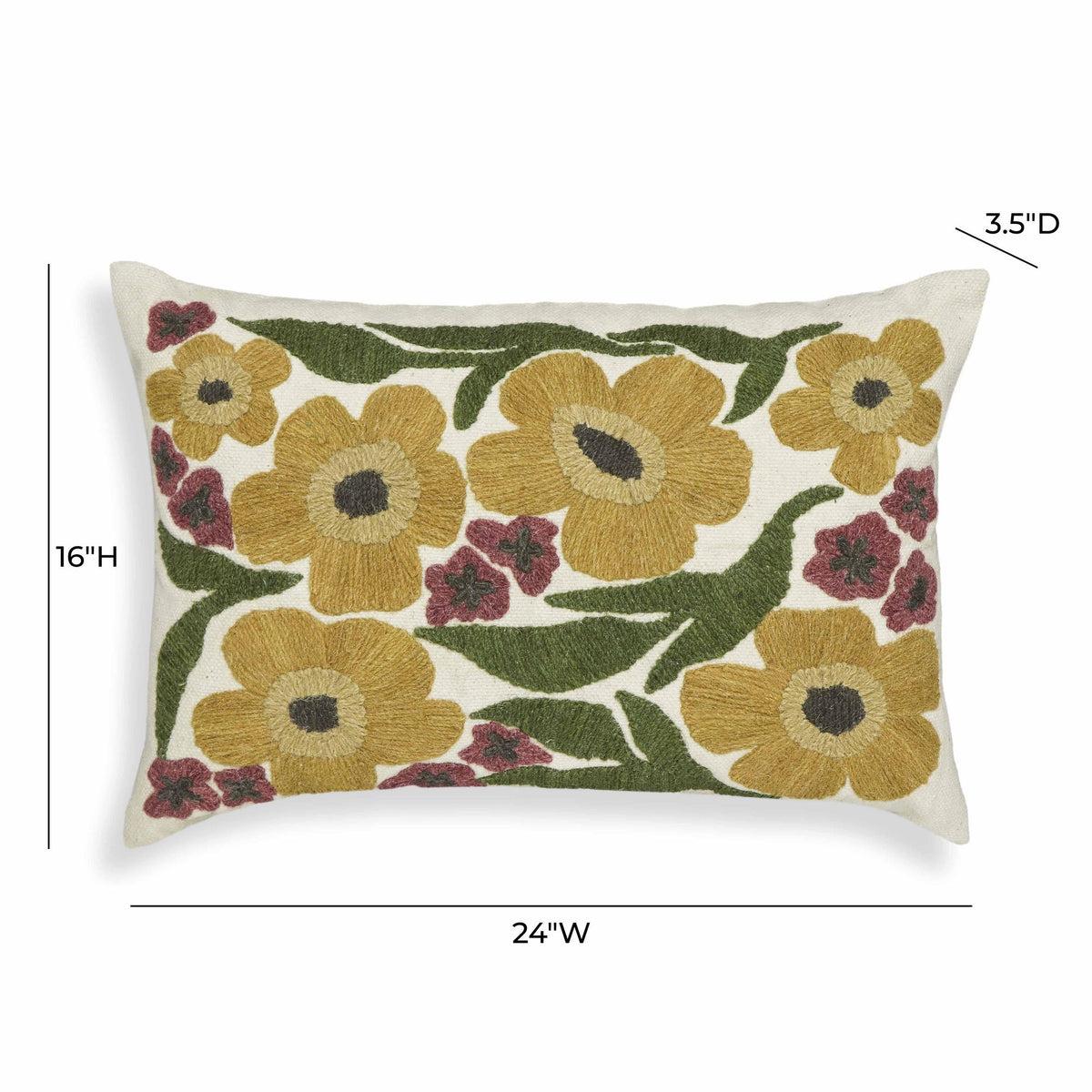 Blossom Embroidered Daisy Wool 24" x 16" Accent Cushion | BeBoldFurniture