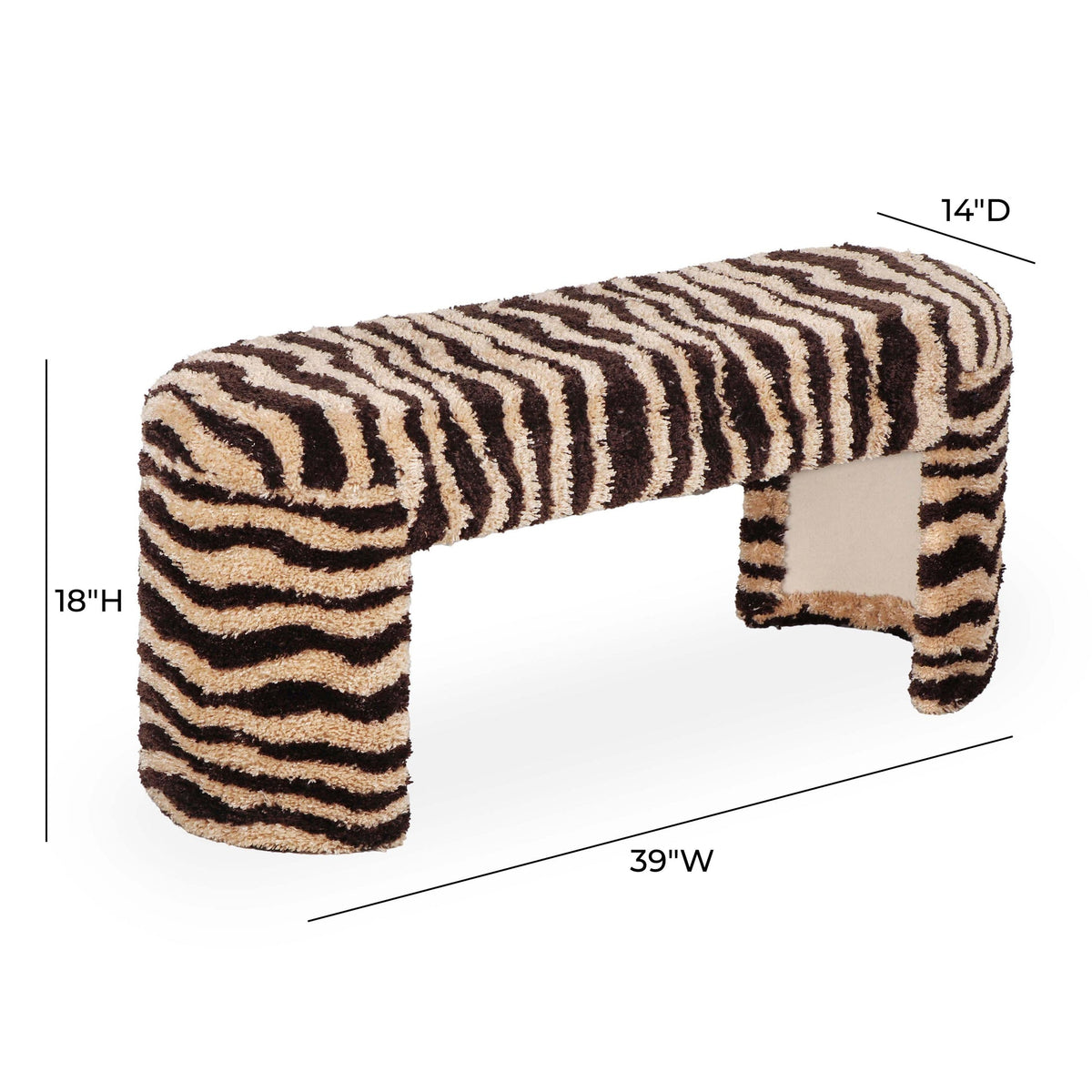 Zebra Brown Striped Tufted Bench | BeBoldFurniture