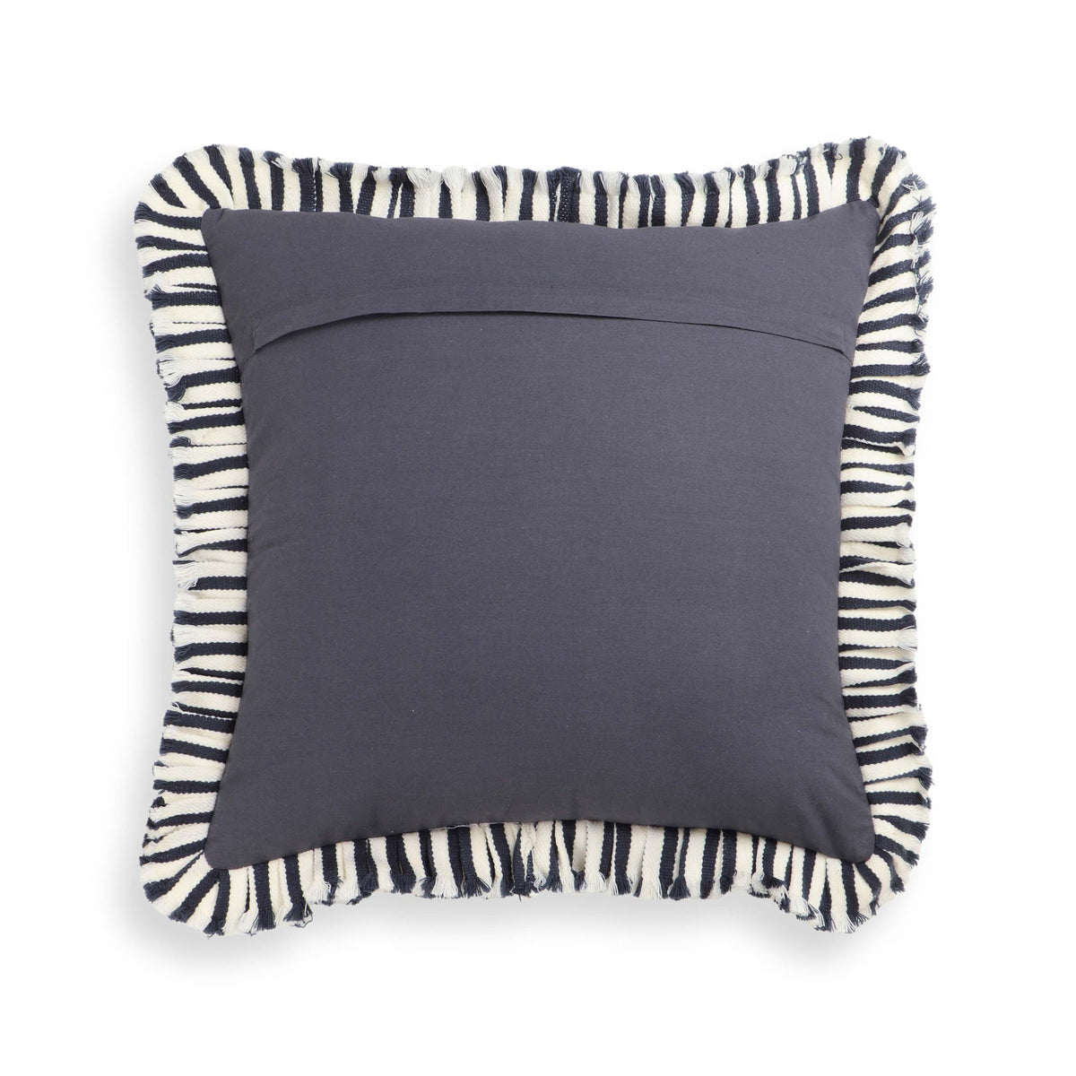 Alessia Navy Striped Ruffle 20" Square Accent Pillow | BeBoldFurniture