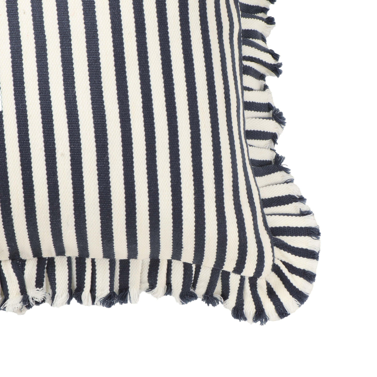 Alessia Navy Striped Ruffle 20" Square Accent Pillow | BeBoldFurniture