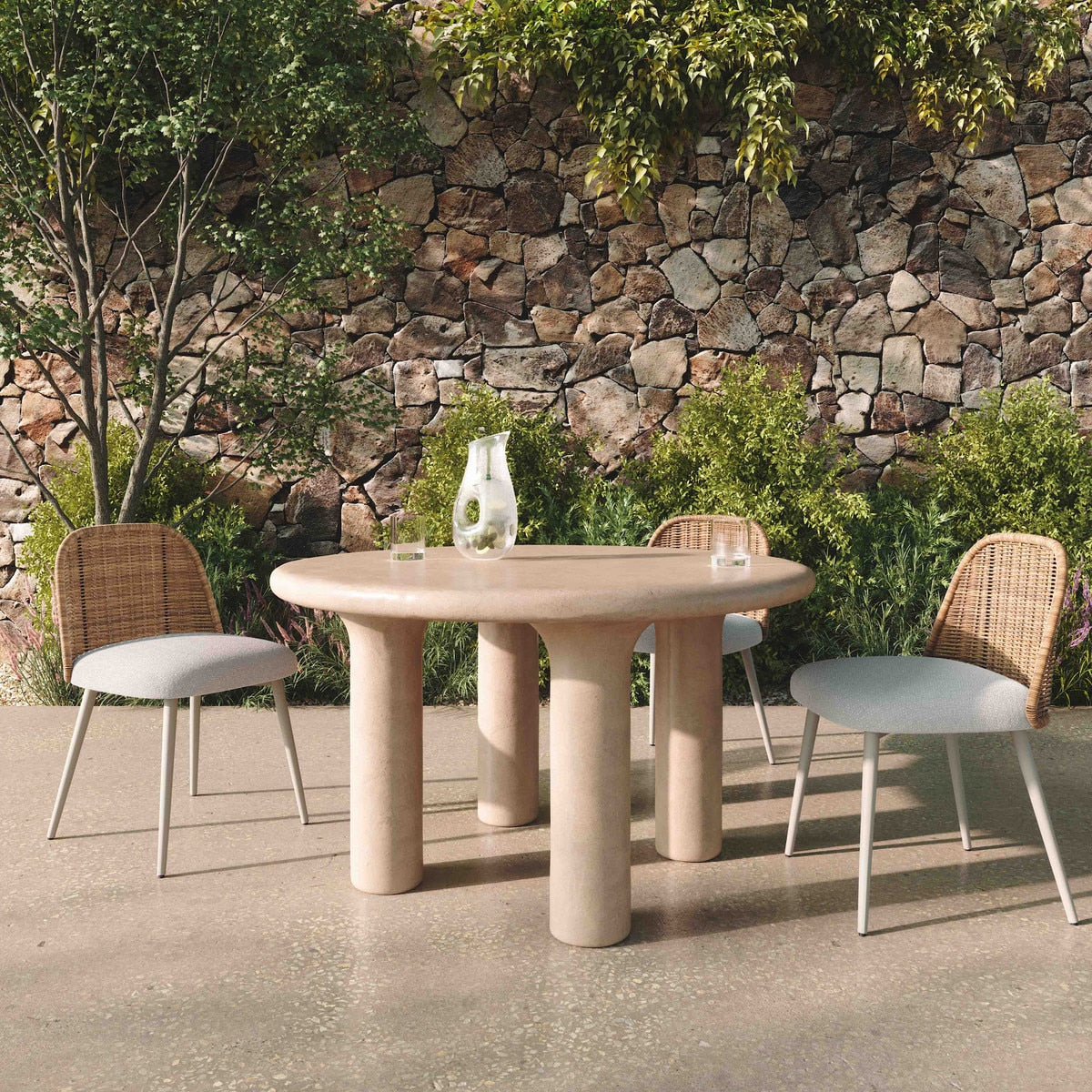 Barbara Cream Textured Indoor / Outdoor 47" Round Dining Table | BeBoldFurniture