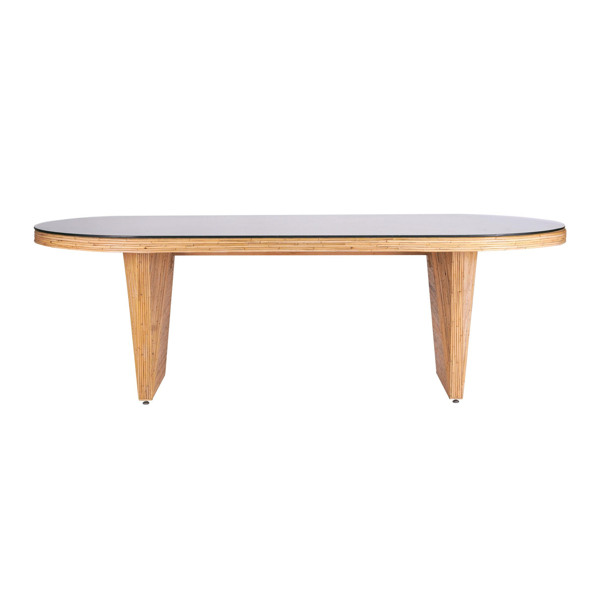 Caren Natural Rattan and Glass Oval Dining Table | BeBoldFurniture