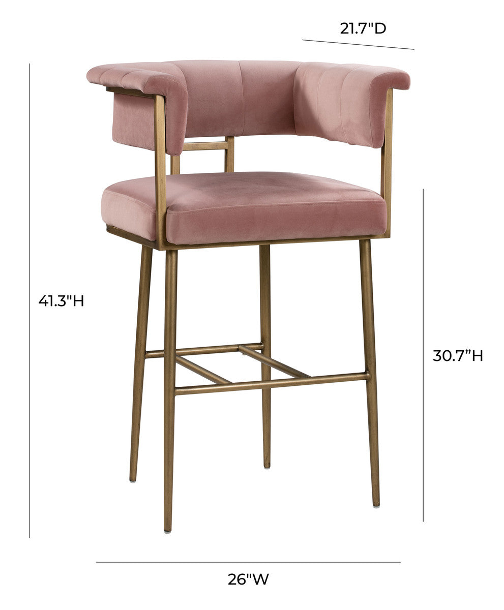 Astrid Blush Velvet Bar Stool In Houston | BeBoldFurniture