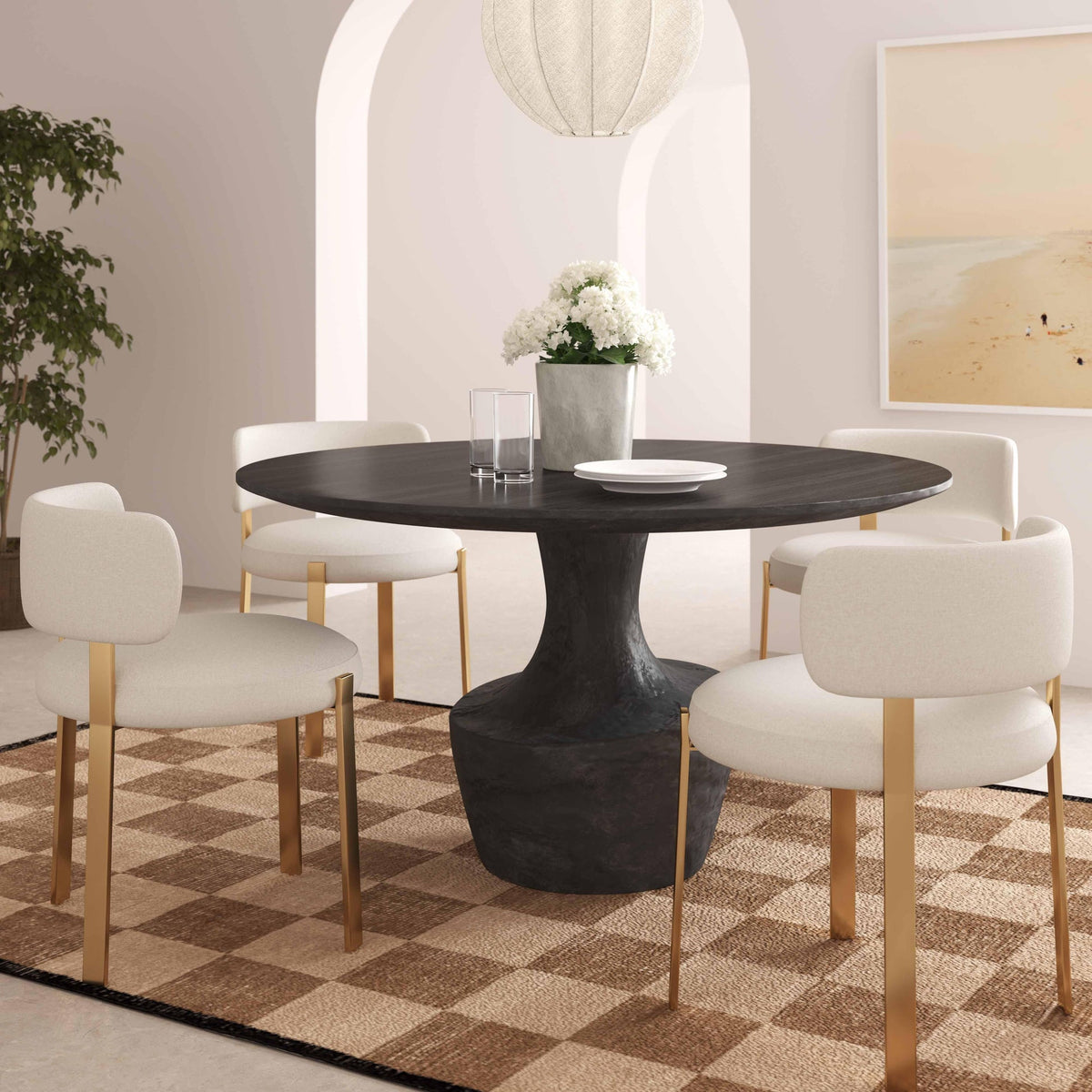 Gevra Black Acacia & Faux Plaster Dining Table | BeBoldFurniture