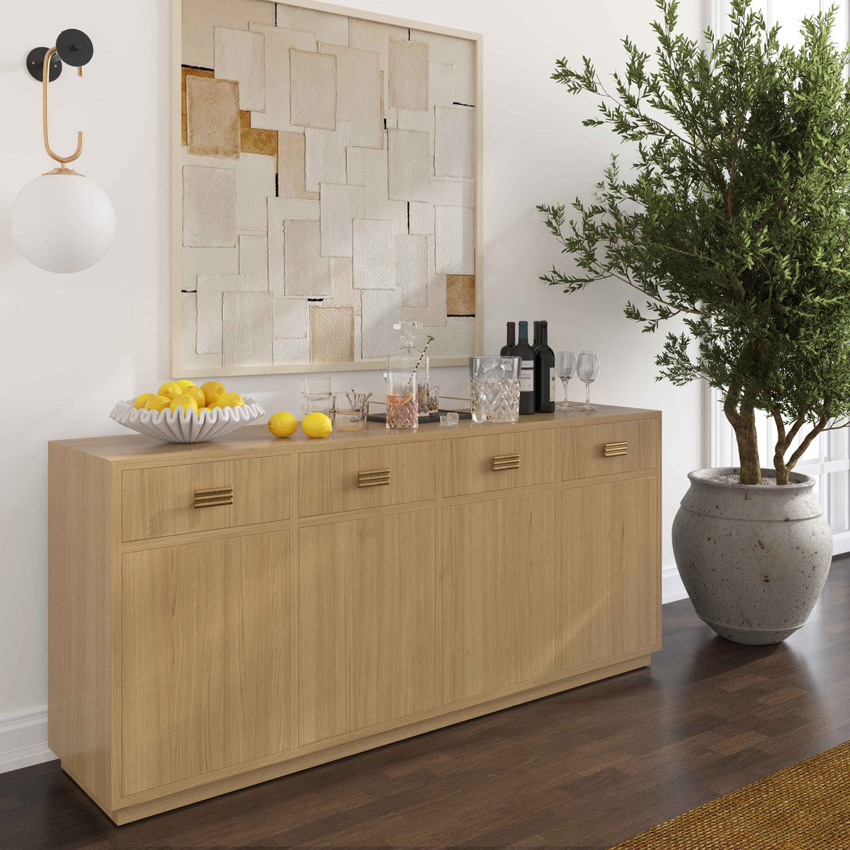 Elegant Aria Natural Oak Buffet in  Houston | BeBoldFurniture 