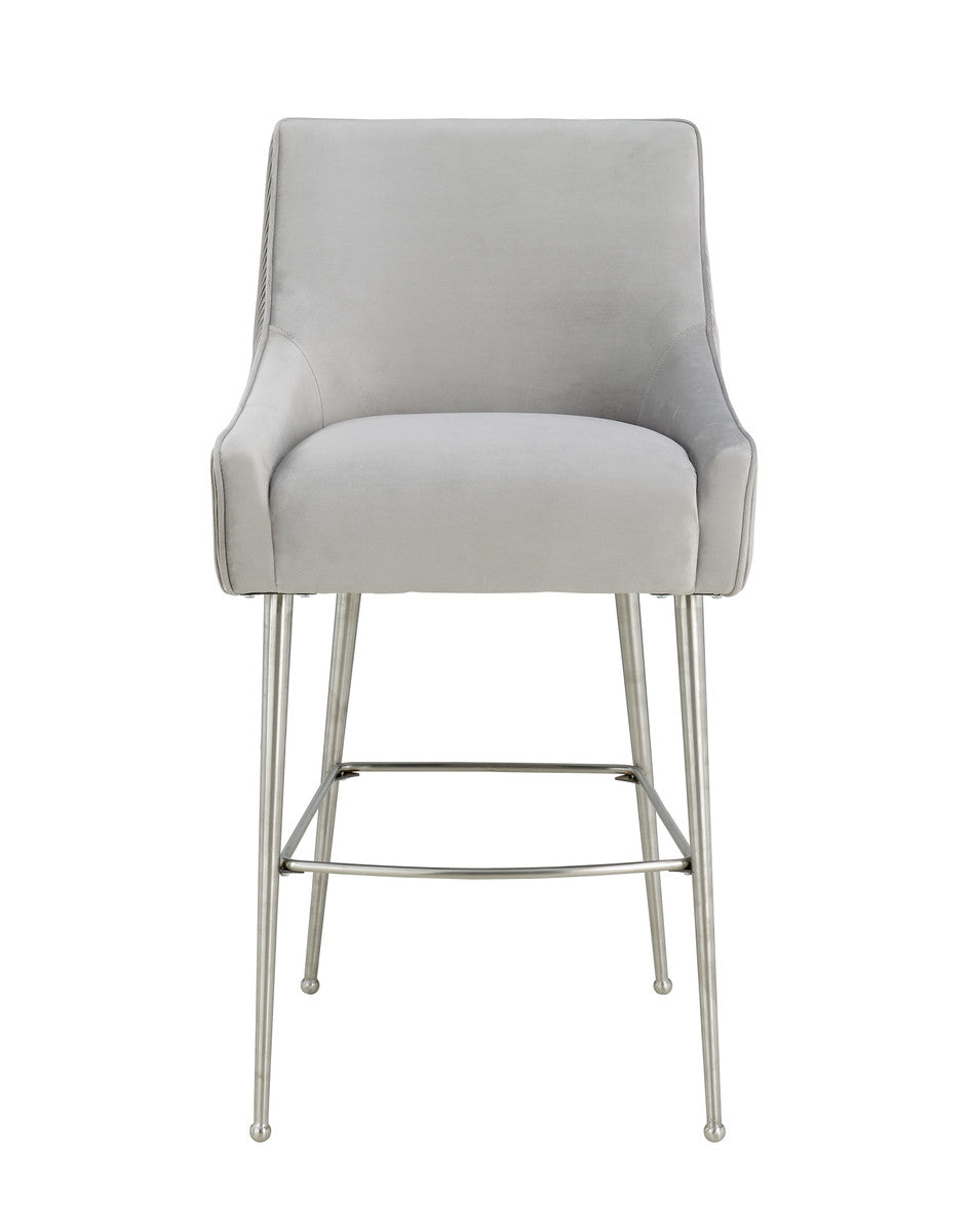 Beatrix Pleated Light Grey Velvet Counter Stool In Houston | BeBoldFurniture 