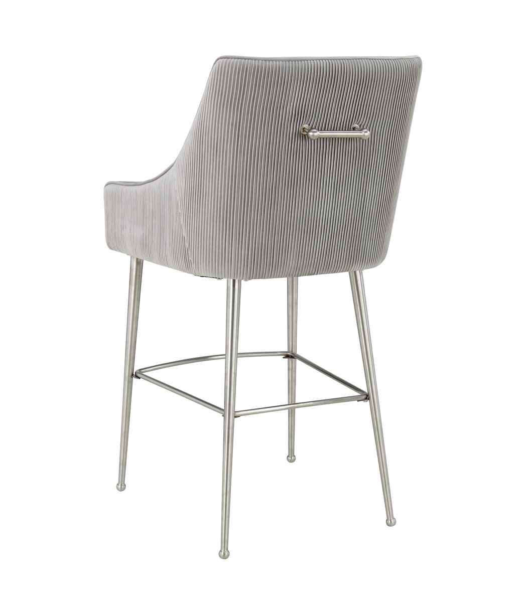 Beatrix Pleated Light Grey Velvet Counter Stool In Houston | BeBoldFurniture 