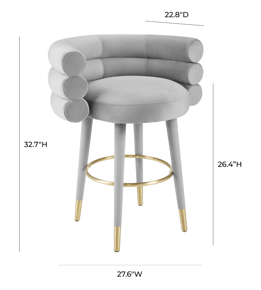 Betty Grey Velvet Counter Stool | BeBoldFurniture