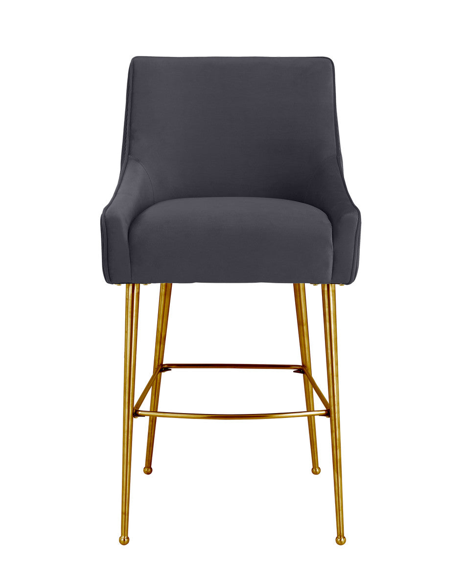 Beatrix Pleated Grey Velvet Bar Stool In Houston | BeBoldFurniture 