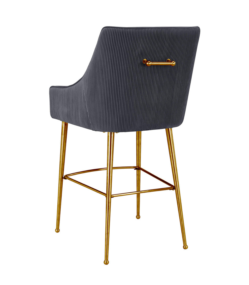 Beatrix Pleated Grey Velvet Bar Stool In Houston | BeBoldFurniture 