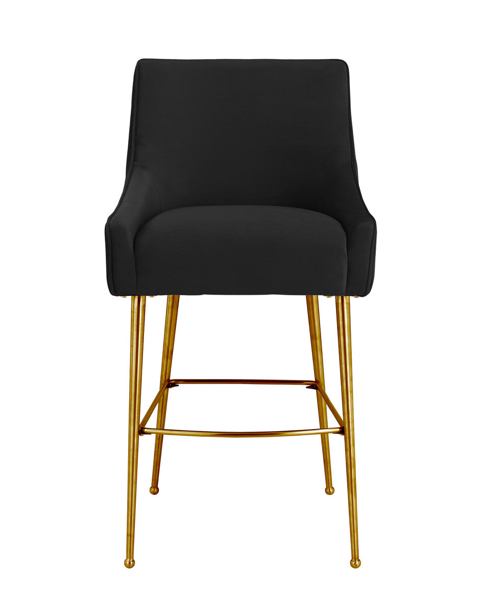 Beatrix Pleated Black Velvet Bar Stool In Houston | BeBoldFurniture 