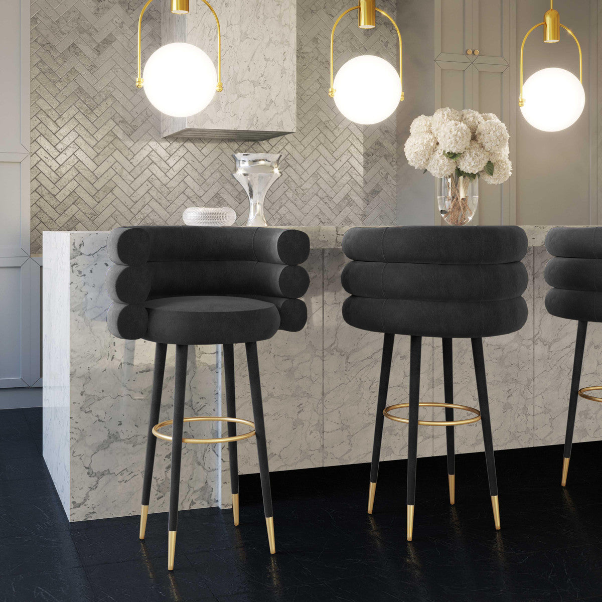 Betty Black Velvet Barstool In Houston | BeBoldFurniture 