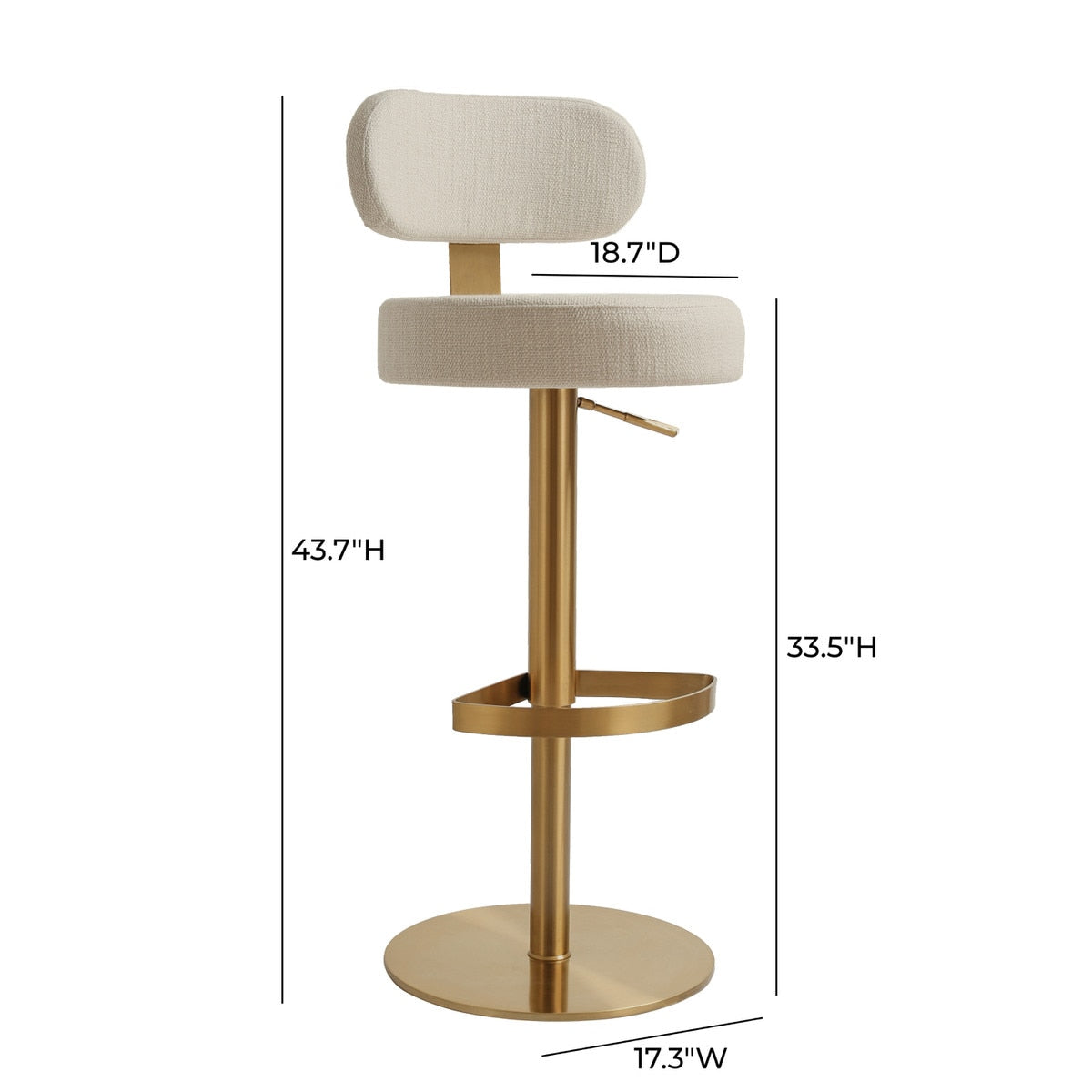 Primrose Cream Textured Performance Fabric Adjustable Stool | BeBoldFurniture