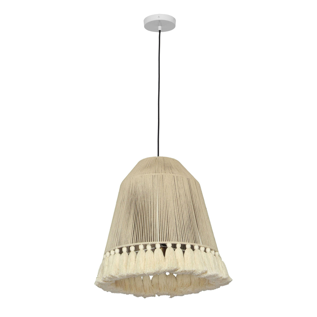 Helen White Cotton Tasseled Pendant Lamp | BeBoldFurniture