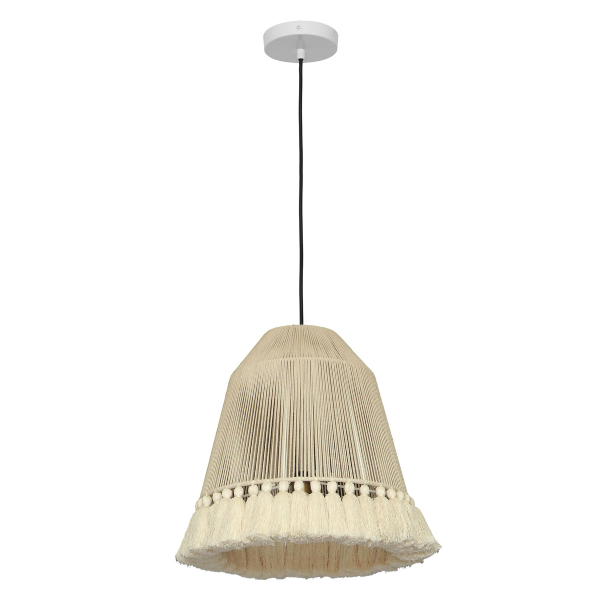 Helen Large White Cotton Tasseled Pendant Lamp | BeBoldFurniture