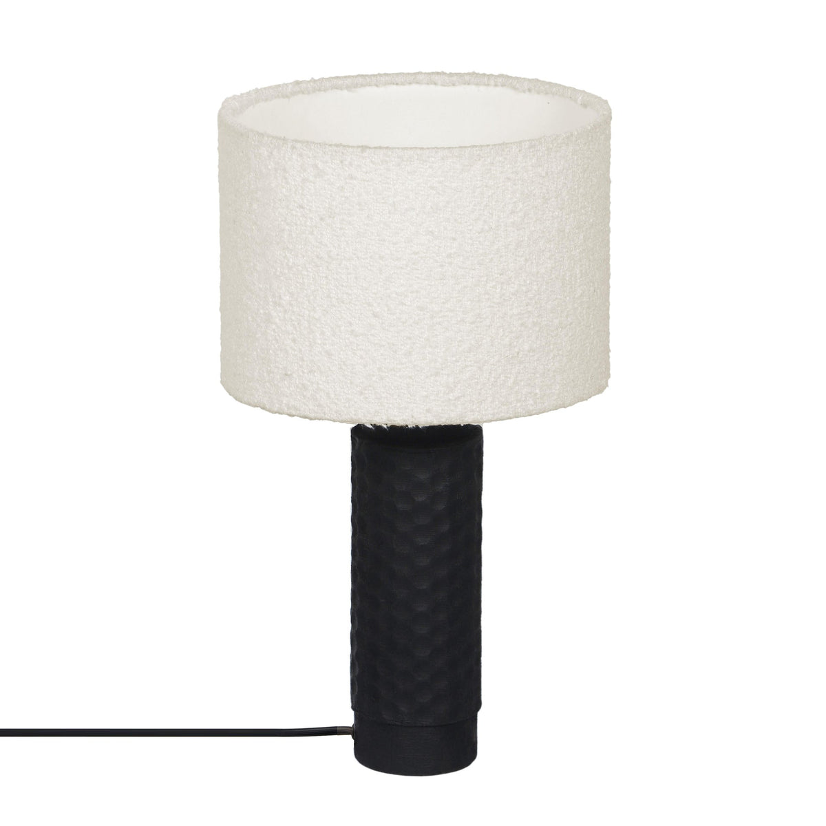 Grava Cream Boucle & Black Hand-Carved Wood Table Lamp | BeBoldFurniture