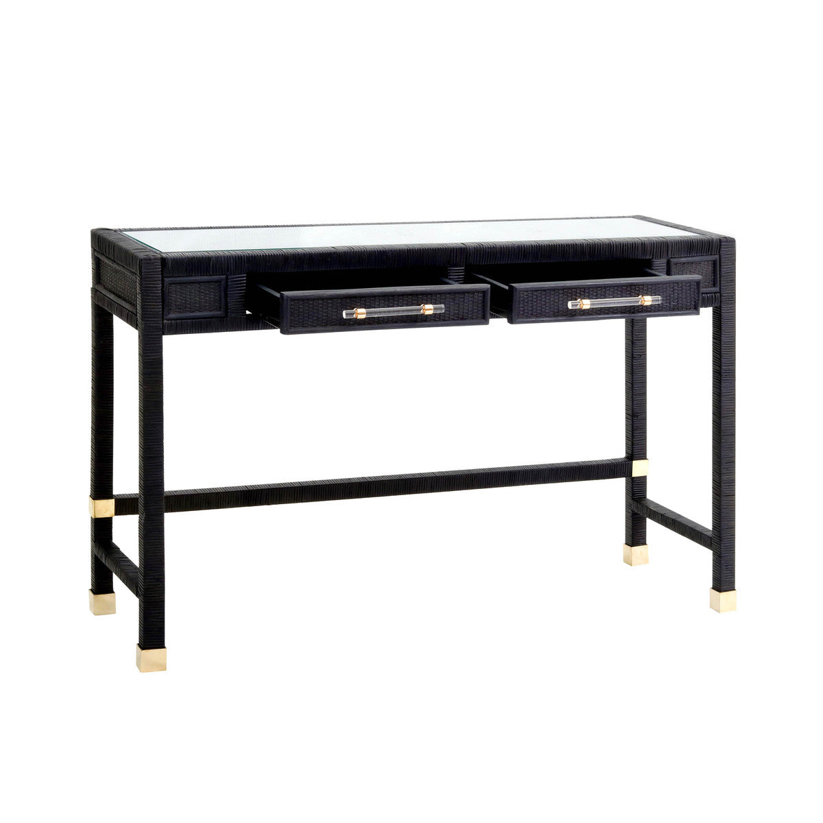 Amara Charcoal Rattan Desk In Houston | BeBoldFurniture 