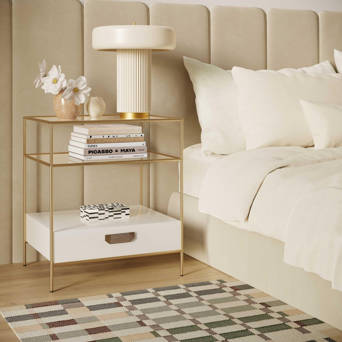 Darla Cream Glass Nightstand | BeBoldFurniture