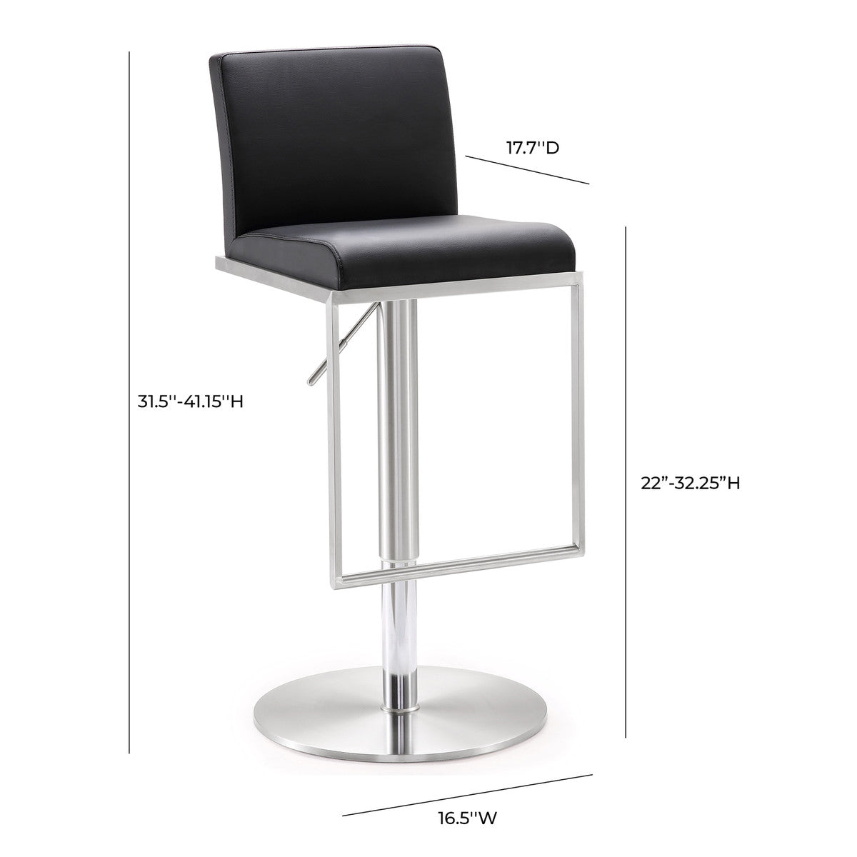 Amalfi Black Vegan Leather Adjustable Stool In Houston | BeBoldFurniture 