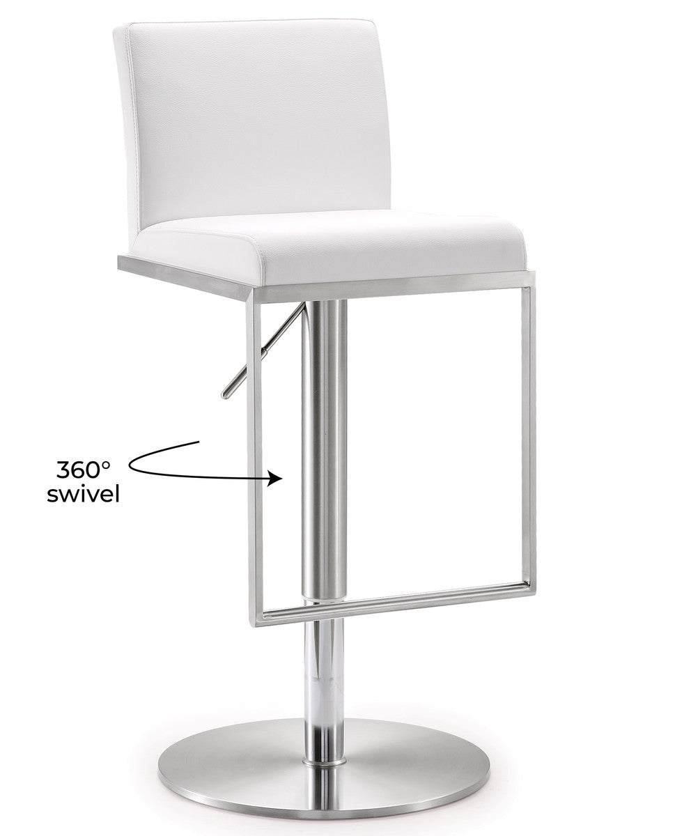 Amalfi White Leather Adjustable Stool In Houston | BeBoldFurniture 