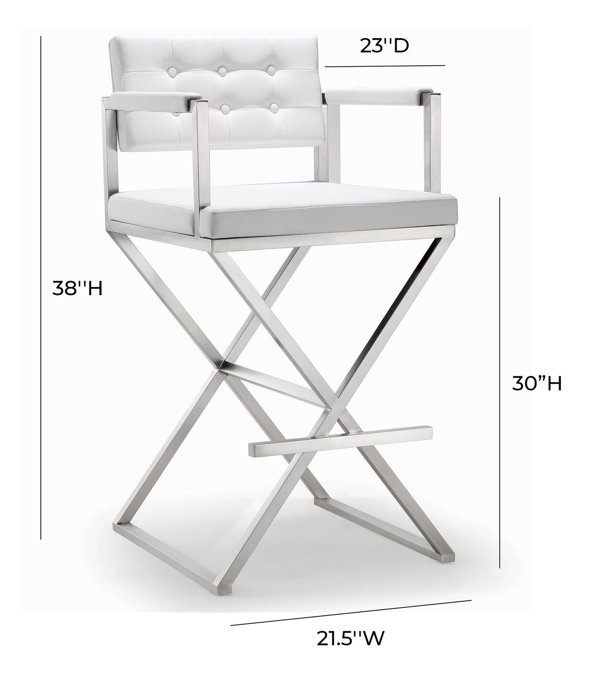 Director White Stainless Steel Barstool | BeBoldFurniture