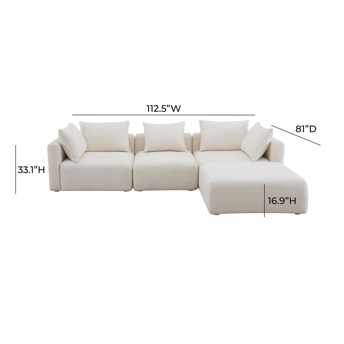 Hangover Cream Boucle 4-Piece Modular Sectional | BeBoldFurniture