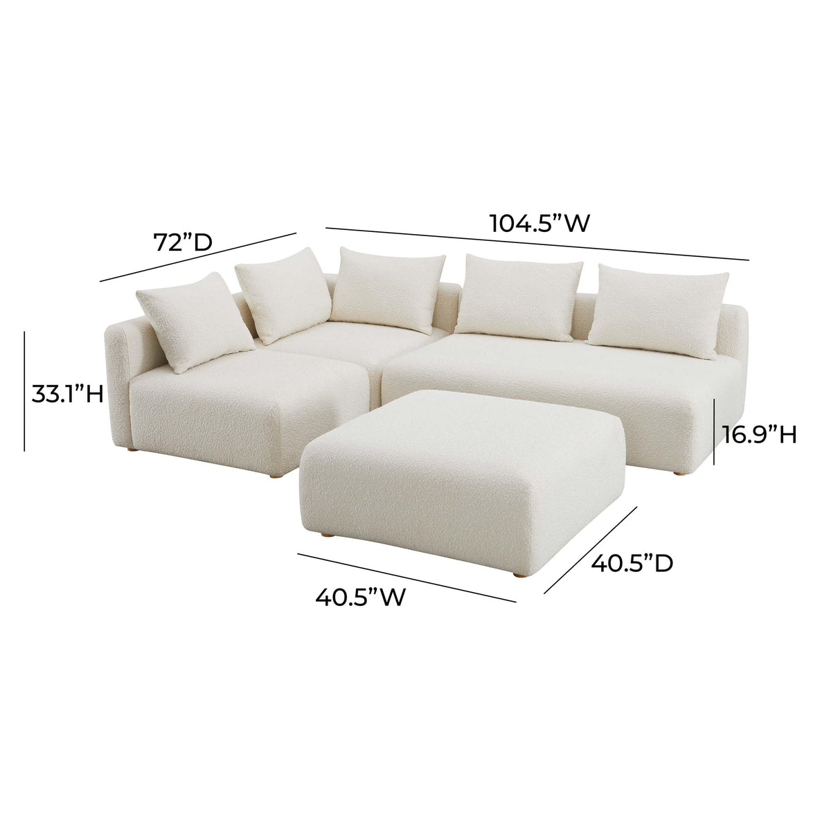 Hangover Cream Boucle 4-Piece Modular Chaise Sectional | BeBoldFurniture