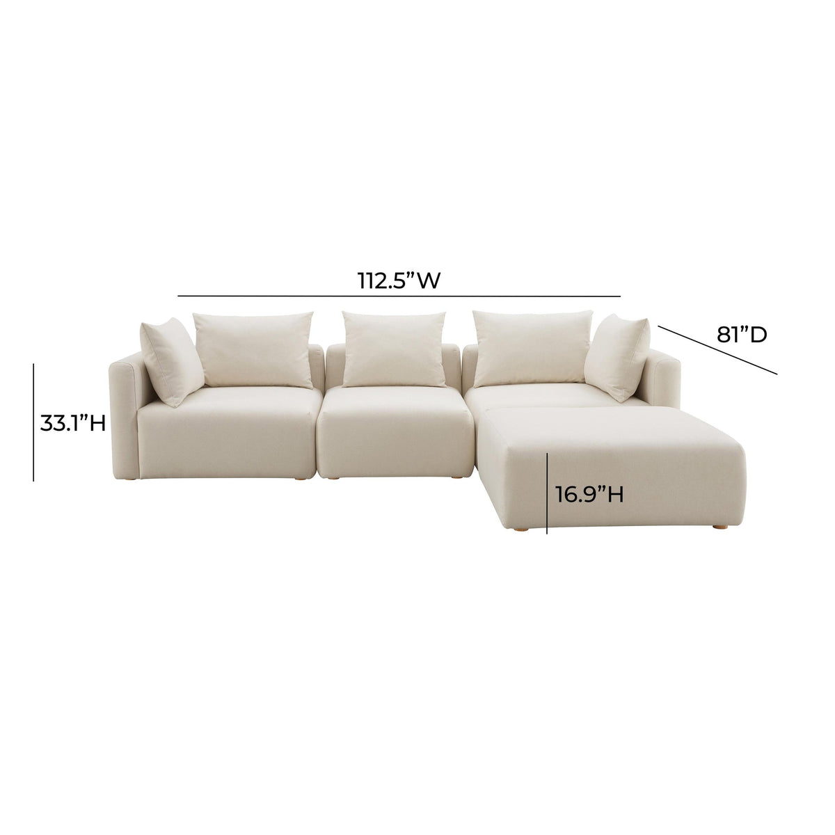 Hangover Cream Performance Linen 4-Piece Modular Sectional | BeBoldFurniture